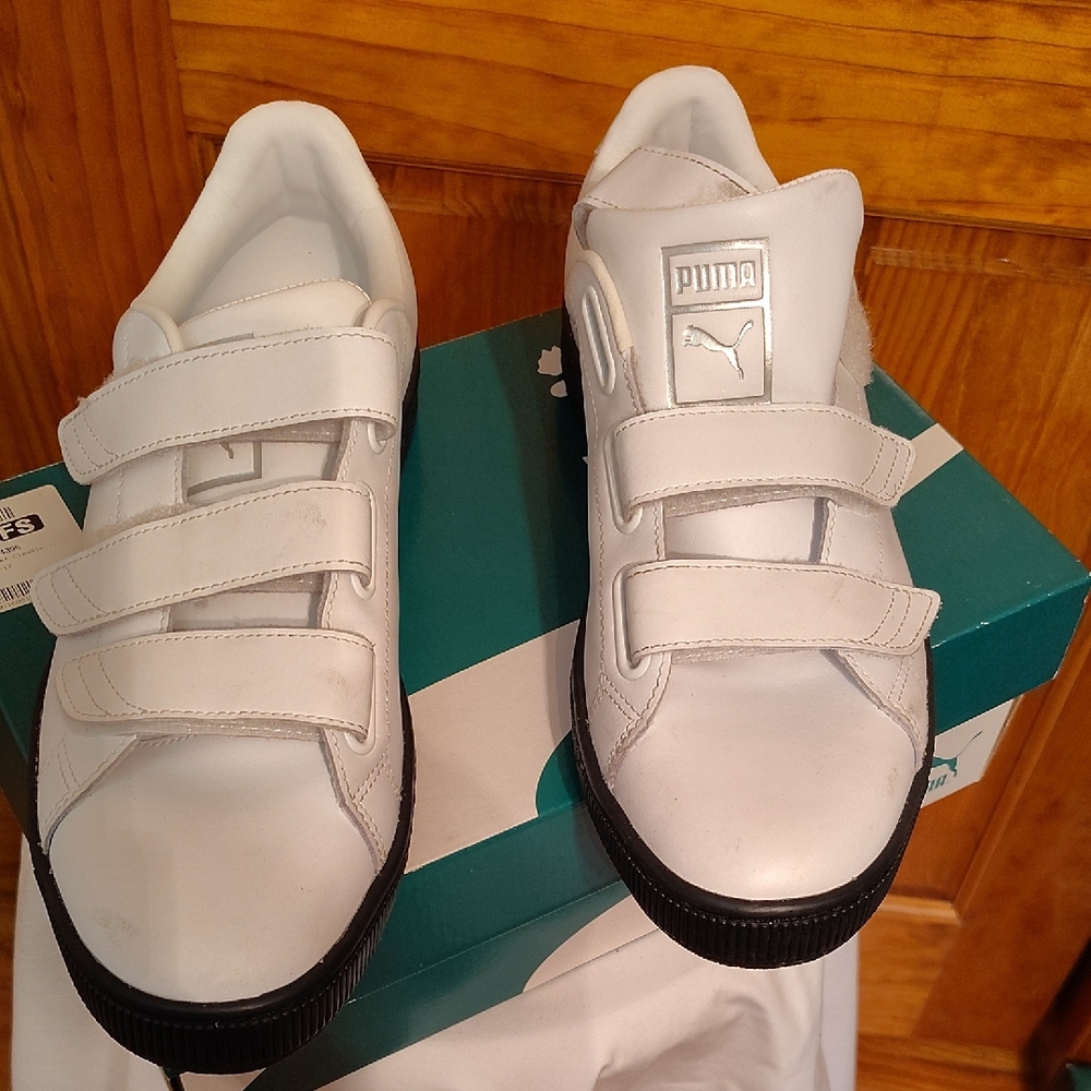 Puma Basket Classic Strap White Leather Sneakers Sleek and Comfortable Design